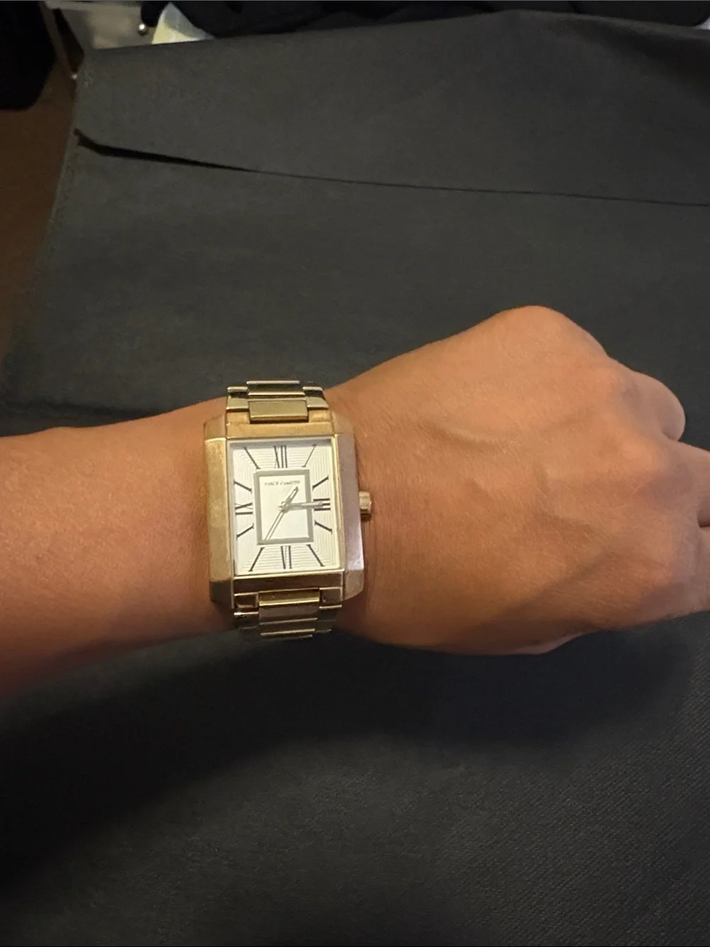 Vince Camuto Gold-Tone Rectangular Men's Bracelet Watch unisex